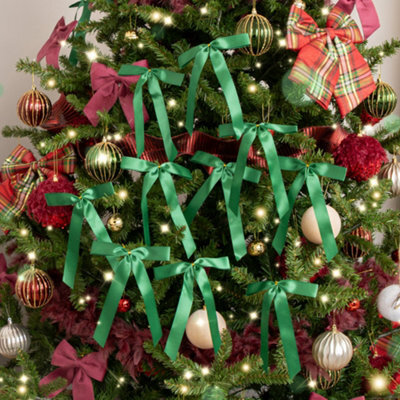 Melody Maison Set Of 10 Forest Green Satin Christmas Bow Decorations - image 1