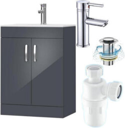 Belofay 500mm Bathroom Vanity Unit With Basin, White Ceramic Bathroom Sink With Trap And Waste, No Tap Included(New York White) - thumbnail 1