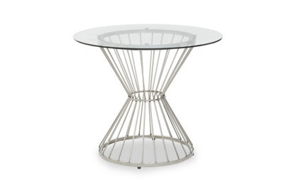 Orsina Hourglass Dining Table With Clear Glass & Silver Base, Spacious Lounge Table, Table For Patio, Kitchen Table - image 1