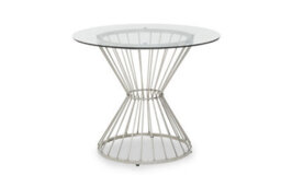 Orsina Hourglass Dining Table With Clear Glass & Silver Base, Spacious Lounge Table, Table For Patio, Kitchen Table