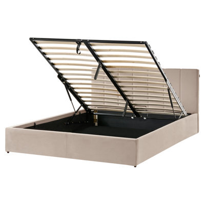 Beliani Ottoman Bed Velvet Dreux 160 X 200 Cm (Eu King Size) Taupe - image 1