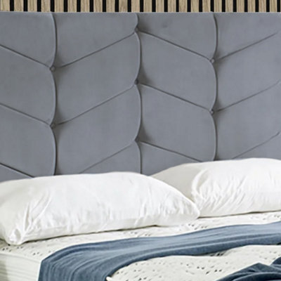 "Urban Textures Luxury 26"" High Velvet Fabric Upholstered Amelia Chevron Buttoned Headboard - Steel" - image 1