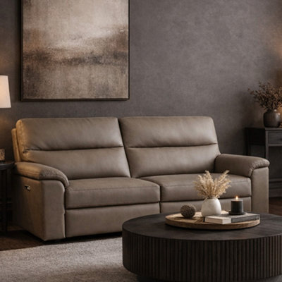 Aspire Marlowe Real Leather Power Recliner Three Seater Sofa With Usb Charging, Taupe - image 1