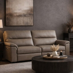 Aspire Marlowe Real Leather Power Recliner Three Seater Sofa With Usb Charging, Taupe - thumbnail 1