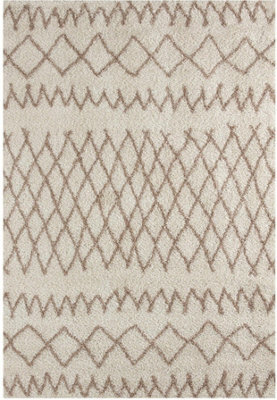 The Rugs Moroccan Shaggy Rugs And Runners Soft Fluffy Tribal Design High Pile Ivory And Beigeliving Room Kitchen Hallway 930 - image 1