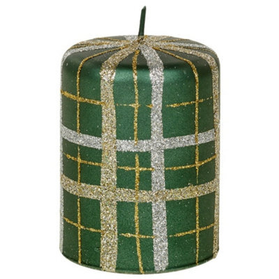 Urbn-Living Green - 40Hr Tartan Glitter Christmas Candle - image 1
