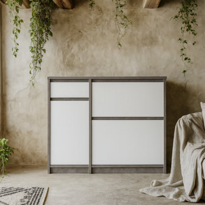 Wyld Haus Budapest Shoe Cabinet, Concrete Effect & White Gloss, 3 Doors 1 Drawer - image 1