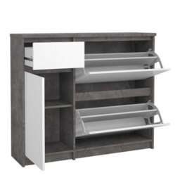 Wyld Haus Budapest Shoe Cabinet, Concrete Effect & White Gloss, 3 Doors 1 Drawer - thumbnail 7