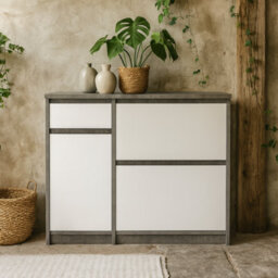 Wyld Haus Budapest Shoe Cabinet, Concrete Effect & White Gloss, 3 Doors 1 Drawer - thumbnail 2