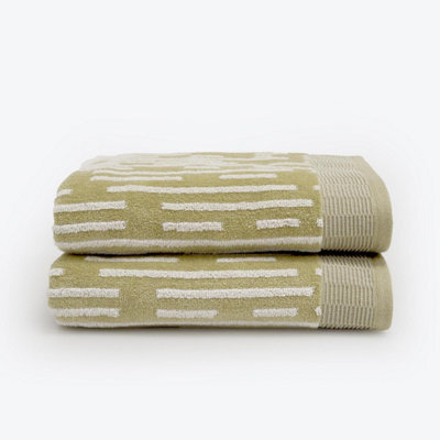 Allure Bath Fashions Pop Up Zero Twist Barcode Stripe Pair Of Bath Towels - Sage Green - image 1
