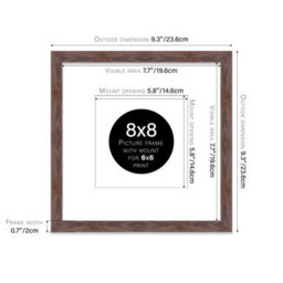 "8X8"" Walnut Picture Frame - 8X8"" Square Frame With 6X6"" Mount For 8X8""/6X6"" Pictures Moderrn Style Thin Edge, 1 Pack" - thumbnail 2