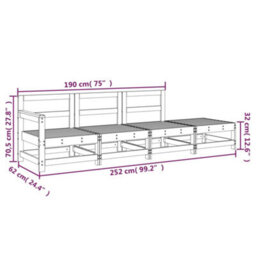 Walplus 4 Piece Garden Lounge Set Grey Solid Wood Pine - Cushion Not Included - thumbnail 8