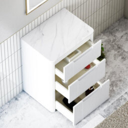 Royal Bathrooms Avenza 600mm Matt White Floor Standing Vanity Unit 3 Drawer With Carrara White Undrilled Worktop & No Basin - thumbnail 6