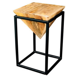 Buttercup Farm Ravi Iron Base Solild Wood Large Diamond Stool - L35 X W35 X H59 Cm - Mango Light Finish