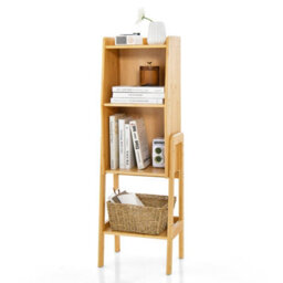 Costway 4 Tier Bamboo Bookshelf Free Standing Tall Bookcase Storage Organizer Rack Shelf - thumbnail 2