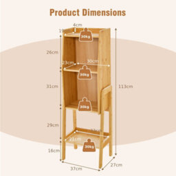 Costway 4 Tier Bamboo Bookshelf Free Standing Tall Bookcase Storage Organizer Rack Shelf - thumbnail 3
