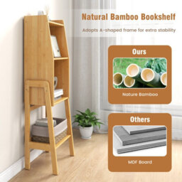 Costway 4 Tier Bamboo Bookshelf Free Standing Tall Bookcase Storage Organizer Rack Shelf - thumbnail 6