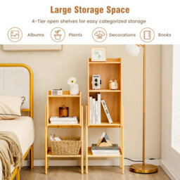 Costway 4 Tier Bamboo Bookshelf Free Standing Tall Bookcase Storage Organizer Rack Shelf - thumbnail 7