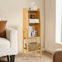 Costway 4 Tier Bamboo Bookshelf Free Standing Tall Bookcase Storage Organizer Rack Shelf - thumbnail 4