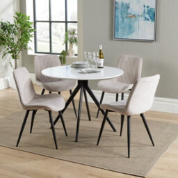 Core Products Aspen White 100Cm Round Dining Table With 4 Natural Fabric Diamond Stitch Design Chairs - thumbnail 1