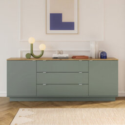 Furniture To Go Ganymede Large Sideboard With 3 Drawers And 2 Doors In Mauvella Oak And Sage