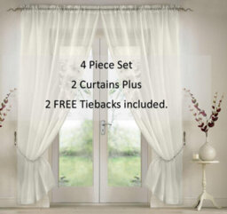 Luxury Living Elegant Plain Voile Curtain Panels Pair With Free Tie Backs Ivory - thumbnail 2
