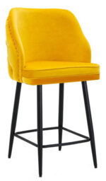 Lamboro Mayfair Velvet Kitchen Bar Stool, Extra Padded Seat, Durable Black Legs & Footrest, Home Bar & Breakfast Barstool, Mustard Yellow - thumbnail 1