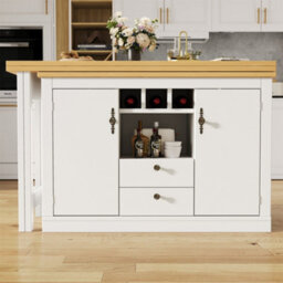 Abrihome Extendable Bar Table With Swivel Function And Storage Space, Adjustable Length From 120-180 Cm, For Living Room, White - thumbnail 3