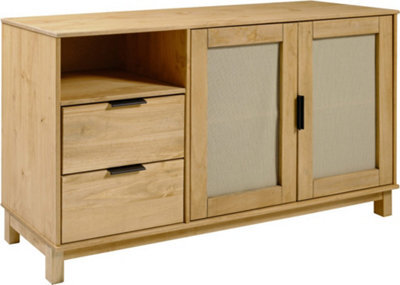 Seconique Corona Rattan 2 Door 2 Drawer Sideboard In Distressed Wax Pine And Rattan Effect - image 1