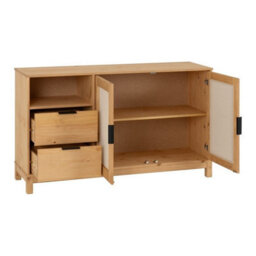 Seconique Corona Rattan 2 Door 2 Drawer Sideboard In Distressed Wax Pine And Rattan Effect - thumbnail 3