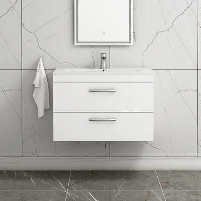 Royal Bathrooms Turin Gloss White 800mm Wall Hung Vanity Unit 2 Drawer With Minimalist Basin Sink - image 1