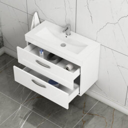 Royal Bathrooms Turin Gloss White 800mm Wall Hung Vanity Unit 2 Drawer With Minimalist Basin Sink - thumbnail 5