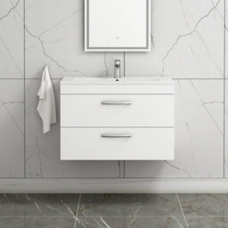 Royal Bathrooms Turin Gloss White 800mm Wall Hung Vanity Unit 2 Drawer With Minimalist Basin Sink - thumbnail 1