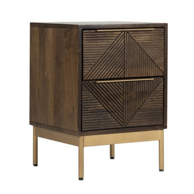 Buttercup Farm Zaine Carving 2 Drawer Bedside Table - Mango Wood - L38 X W38 X H54 Cm - Dark Finish - image 1