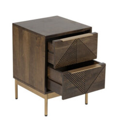 Buttercup Farm Zaine Carving 2 Drawer Bedside Table - Mango Wood - L38 X W38 X H54 Cm - Dark Finish - thumbnail 2
