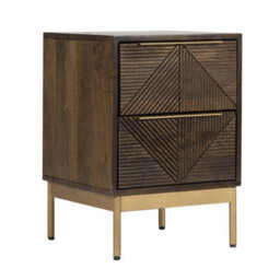 Buttercup Farm Zaine Carving 2 Drawer Bedside Table - Mango Wood - L38 X W38 X H54 Cm - Dark Finish - thumbnail 1