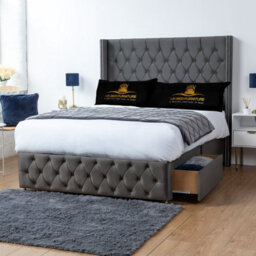 UKBEDFURNITURE Jasmine Steel Plush Wingback Divan Bed Base With 54 Inch Headboard - No Storage - thumbnail 2