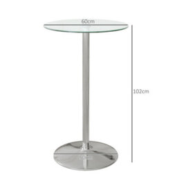 Homcom Round Bar Table For 2 People, High Pub Table With Tempered Glass Top - thumbnail 3