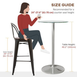 Homcom Round Bar Table For 2 People, High Pub Table With Tempered Glass Top - thumbnail 7