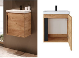 Impact Furniture Bathroom Vanity Unit And Basin 500mm Cloakroom Sink Wall Hung Cabinet Oak Finish Slimline Narrow Avir