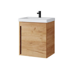 Impact Furniture Bathroom Vanity Unit And Basin 500mm Cloakroom Sink Wall Hung Cabinet Oak Finish Slimline Narrow Avir - thumbnail 3