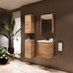 Impact Furniture Bathroom Vanity Unit And Basin 500mm Cloakroom Sink Wall Hung Cabinet Oak Finish Slimline Narrow Avir - thumbnail 8