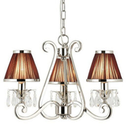 Esher Ceiling Pendant Chandelier Nickel Crystal & Brown Shades 3 Lamp Light - thumbnail 1
