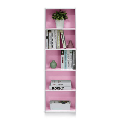 Walplus Furinno 5-Tier Reversible Color Open Shelf Bookcase , White/pink 11055Wh/pi - image 1