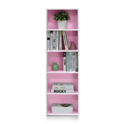 Walplus Furinno 5-Tier Reversible Color Open Shelf Bookcase , White/pink 11055Wh/pi