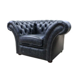 Chesterfield Club Chair New England Black Real Leather In Balmoral Style - thumbnail 3