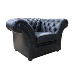 Chesterfield Club Chair New England Black Real Leather In Balmoral Style - thumbnail 2