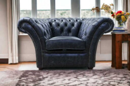 Chesterfield Club Chair New England Black Real Leather In Balmoral Style - thumbnail 4