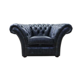 Chesterfield Club Chair New England Black Real Leather In Balmoral Style - thumbnail 1