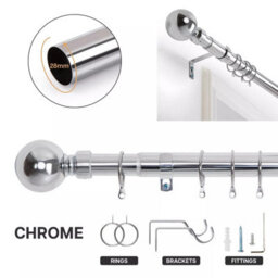 Bedlooms Metal Curtain Pole 28mm- Plain Ball Finials With Extendable Strong & Durable Rod Chrome 160-300 Cm,63''-118'' - thumbnail 2